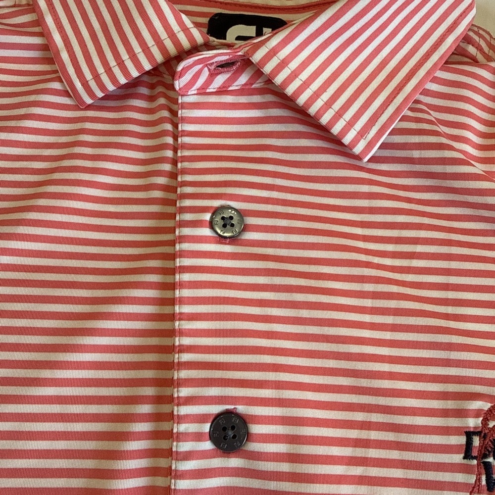 Footjoy Golf Polo Shirt Mens Sz MPink Stripe Performance Stretch Moisure Wicking - Picture 5 of 12